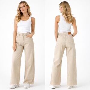 PRINCESS POLLY Jeans Womens 6 Tan Beige High Rise Wide Leg Raw Hem Y2K